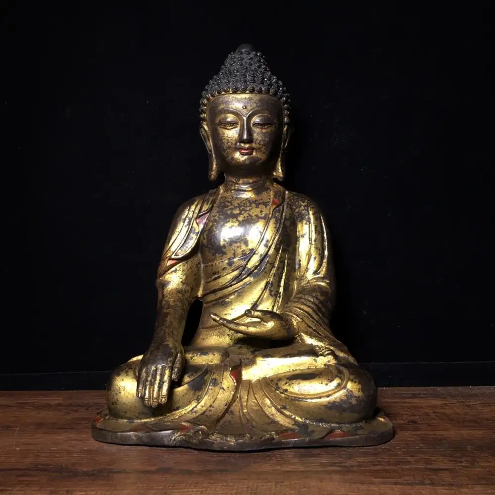 

Домашний декор, 12 дюймов, тибетский буддистский храм Старый бронзовый позолоченный фотографический браслет, призрак Будды