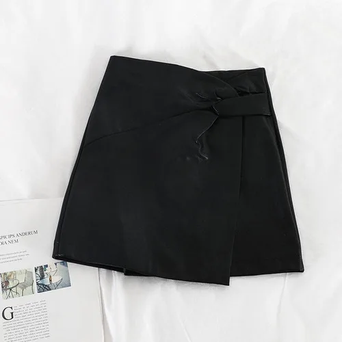 black skirt Woherb/элегантная мини-юбка для женщин с высокой талией, однотонные юбки из искусственной кожи в Корейском стиле, модная новинка, Faldas Mujer 90631 - Цвет: black skirt