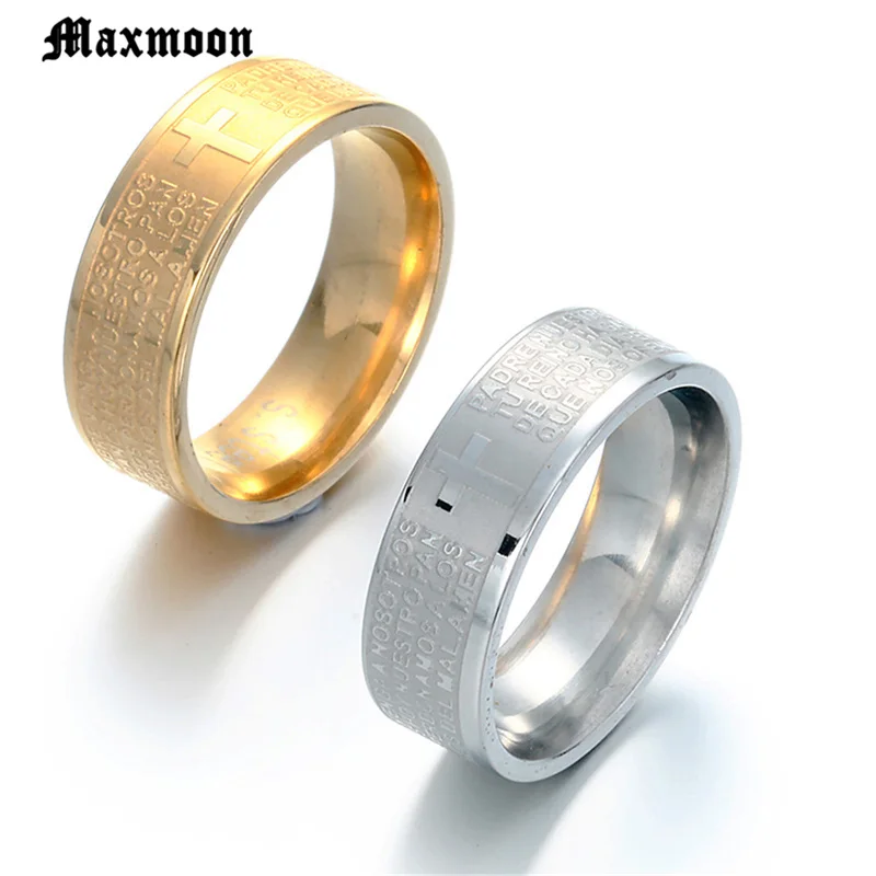 Мужские и женские кольца Maxmoon из нержавеющей стали 316L с молитвой крестом в стиле
