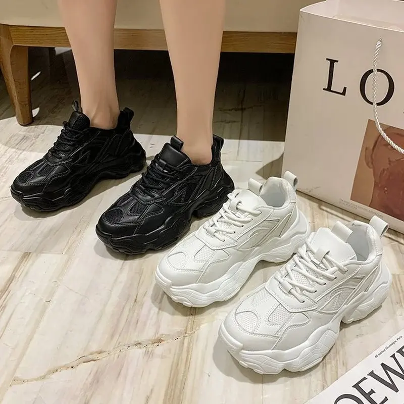 

Woman Sport Shoes Chunky Shoes Black Platform Female Sneakers White Fashion Ladies Casual Sneakers Shoes Sneakers for Women