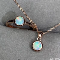 kjjeaxcmy fine jewelry 925 sterling silver inlaid natural opal new girls retro simple round ring pendant set support test