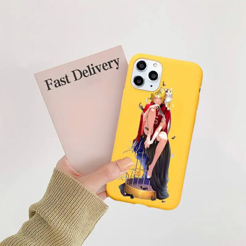 

Kenma Kozume of Haikyuu Phone Case Candy Color Yellow for iPhone 11 12 pro XS MAX 8 7 6 6S Plus X 5S SE 2020 XR