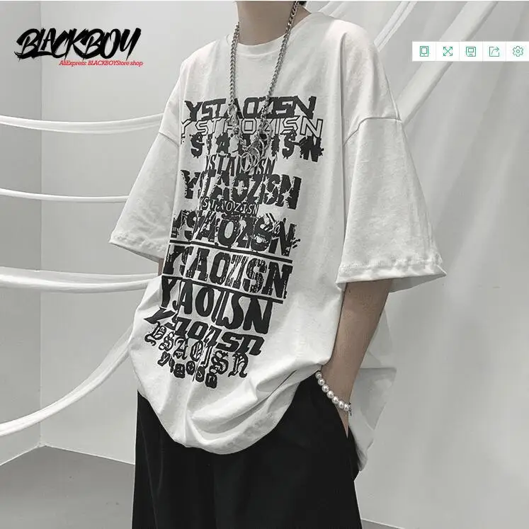 

BLACKBOY t-shirt men's trend loose summer high street Harajuku hip-hop wind top hundreds port trend brand T-shirt men clothing