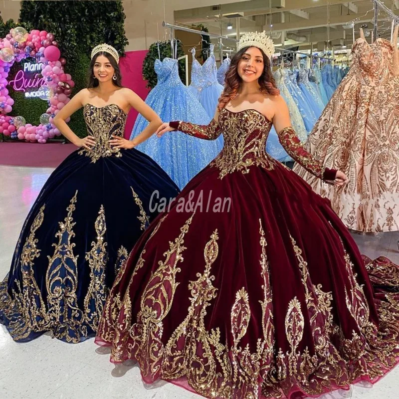 

Бордовые платья Quinceanera с съемными длинными рукавами, бархатная аппликация, милое 16 платье, нечеткие платья 15 лет