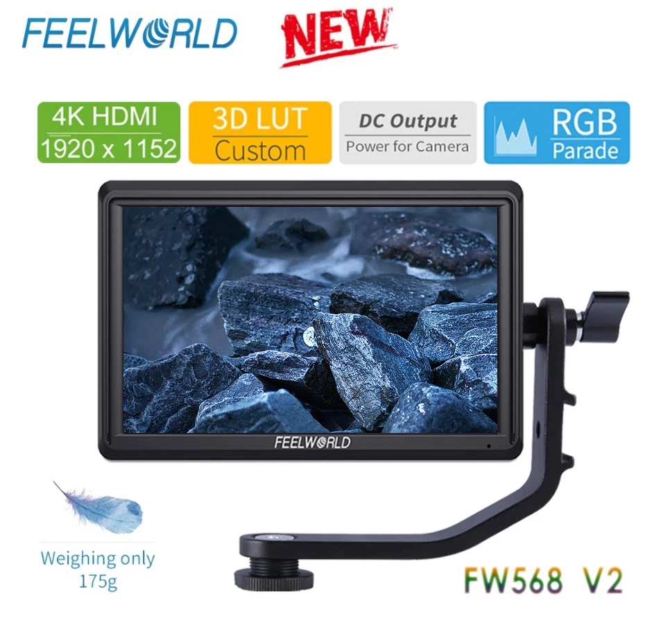 FEELWORLD FW568 V2 5.5 Inch Portable Camera DSLR Field Waveform Monitor 4K HDMI In Out Full HD 1920x1152 Tilt Arm Power Output