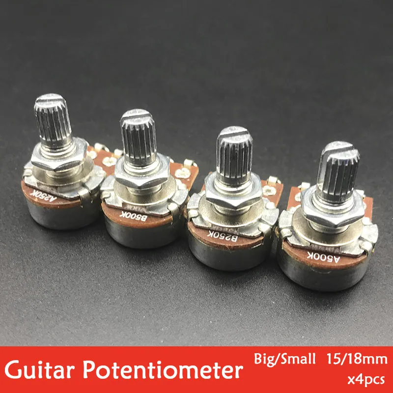 4 stücke 1518mm welle elektrische gitarre potentiometer töpfe volume tone control töpfe a250k b250k a500k b500k kleinegroßen top