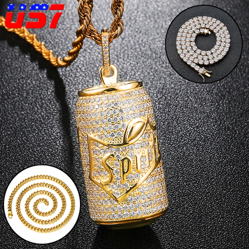 US7 Iced Out Sprite бутылка подвески в форме чашки ожерелья Кристалл Циркон Блестящий