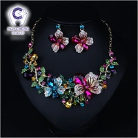 hancheng fashion bauhinia flowers golden metal rhinestone created crystal statement maxi choker necklace women jewelry collier