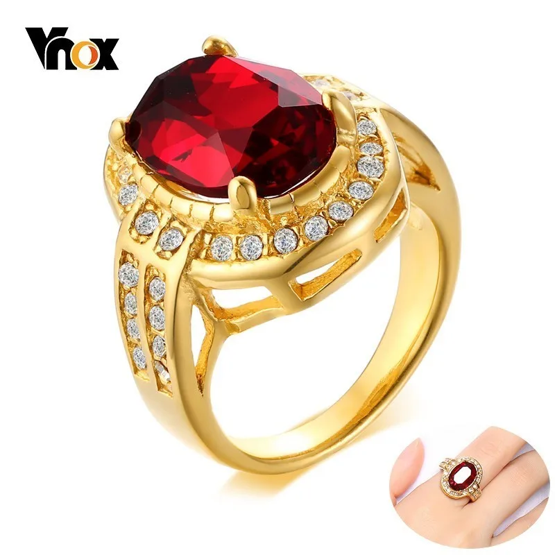 Vnox Винтаж красота обручальные кольца для женщин Bling Красный CZ камень вечерние кольца подарок для нее