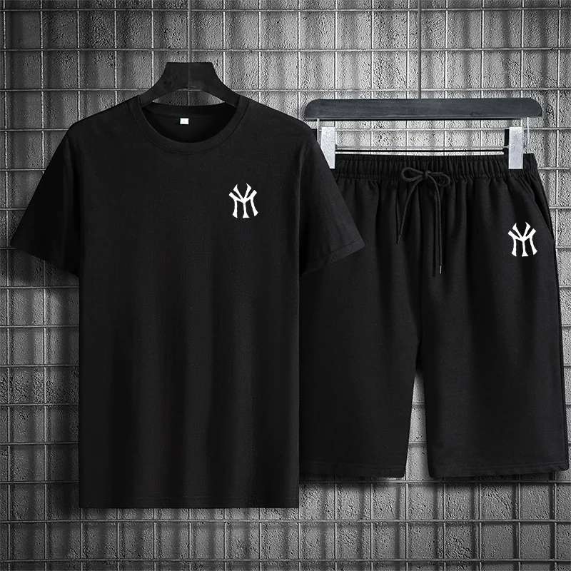 

Summer New Mens Casual Set Fashion 2 PCS Sportswear Suit Short Sleeve T-shirt Shorts Sets Male Sportswear Tracksuit Men