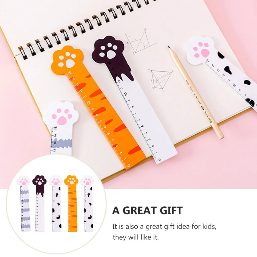 

5pcs Wooden Cartoon Rulers Adorable Cat Claw Design Students Measuring Rulers