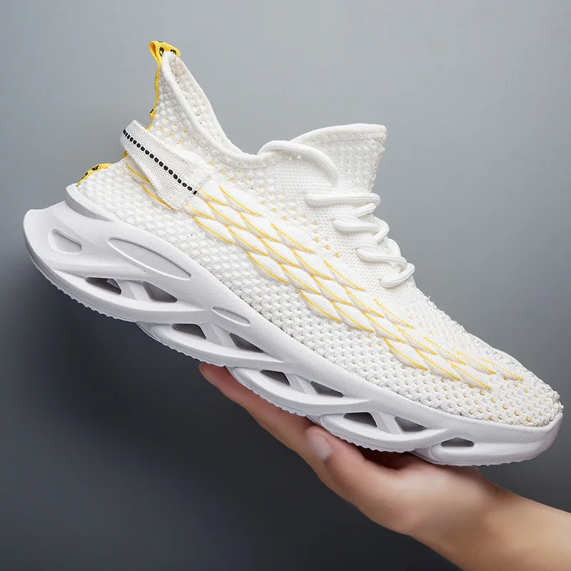 Дышащая Спортивная обувь для ходьбы flyknit; модные мужские кроссовки; Уличная обувь без шнуровки; Качественная спортивная обувь для студентов; Мужская обувь; DY66 - Цвет: Белый