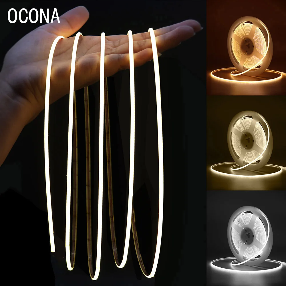 2.7mm Süper Ince COB LED Şerit Işık Araba Odası Dekorasyonu için 3 V/12 V 480LED/m Sıcak Soğuk Beyaz Esnek Doğrusal Bant Işıkları Bar 5 V