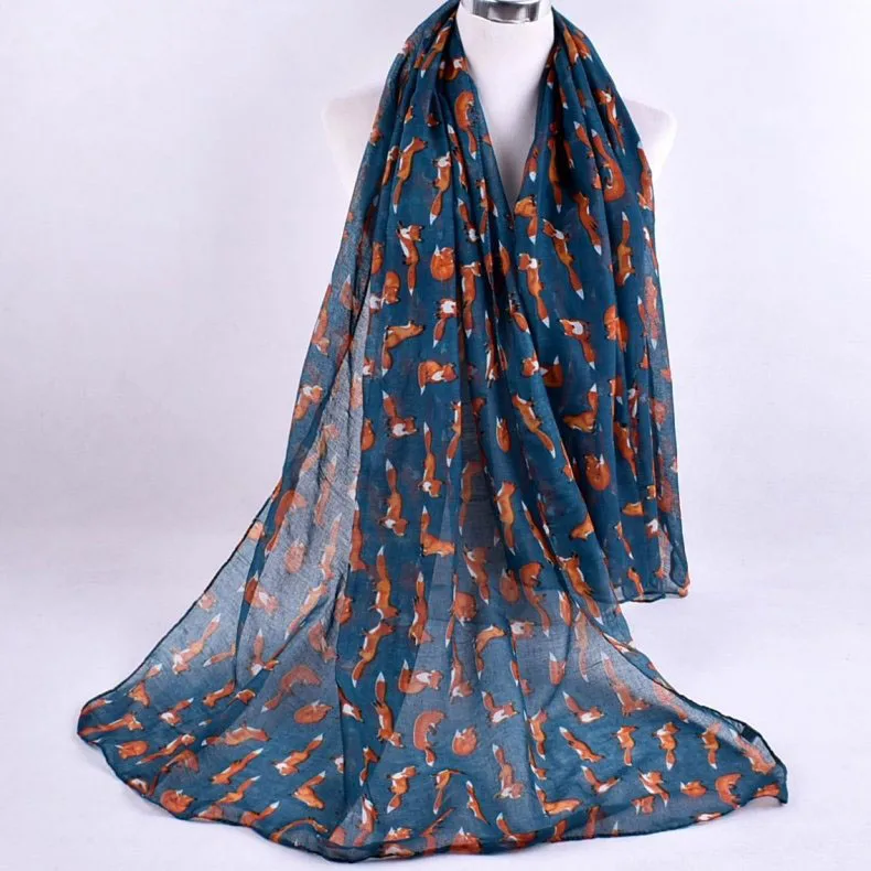 2020 Autumn Winter Cartoon fox Voile scarf silk square hijab cool shawl ladies foulard femme headband hair bufanda mujer |