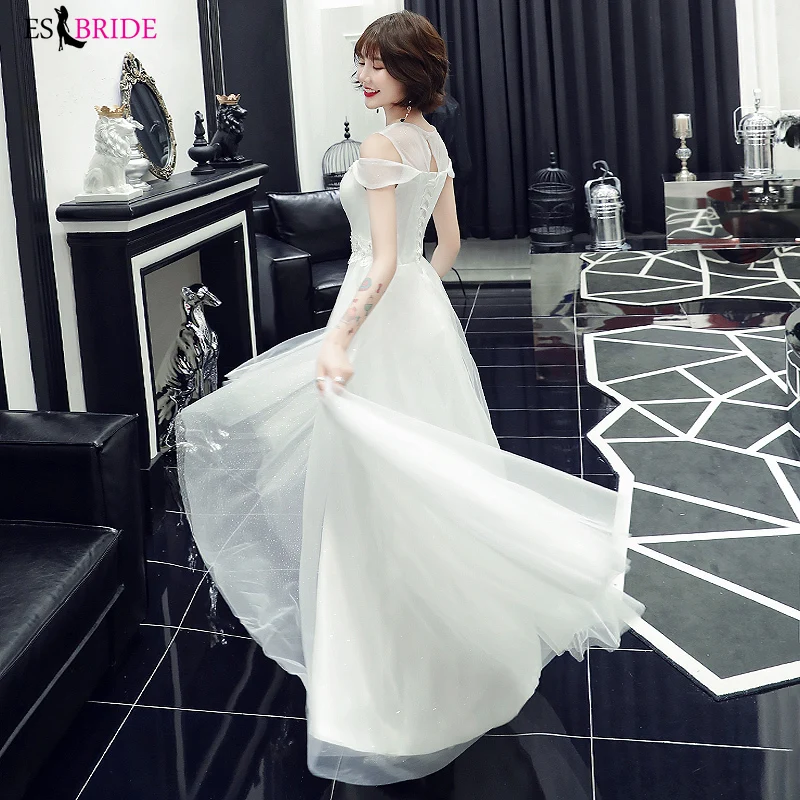 White Elegant Long Formal Dress 2019 Princess A line Cap Sleeve Dreams Evening Party Gowns Special Occasion Dresses ES2384 | Свадьбы и