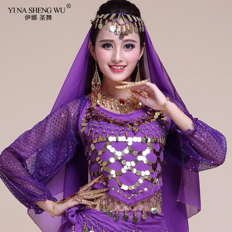 

Hot Selling Belly Dance Long Top Sexy Sequins Tops India Bellydance Costumes Accessories 6 Colors Tops For Women Available New