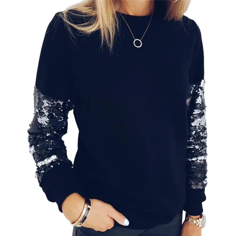 Women Sequined Knitted Sweater Loose Turtleneck Sequins Beading Pullovers For Winter Thick Black Sweatshirt Tops | Женская одежда