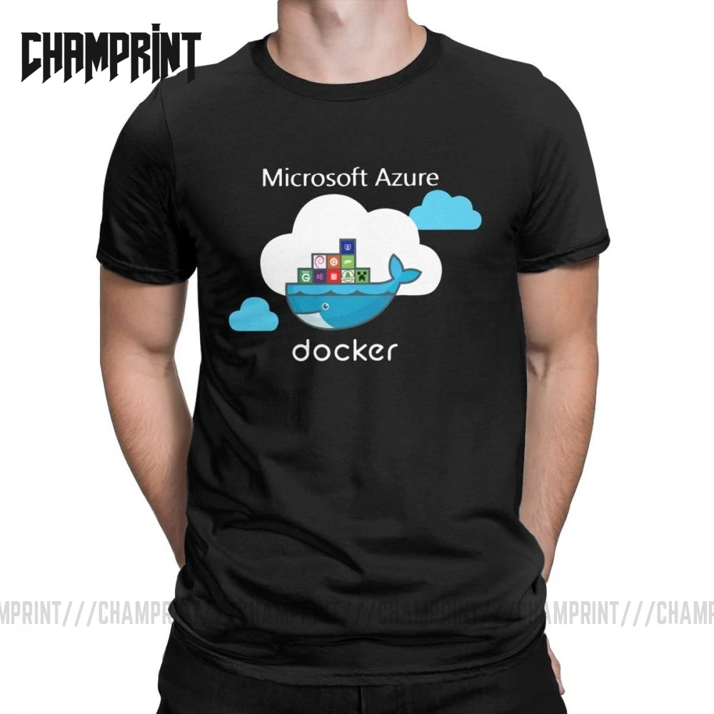 Мужские футболки Docker On Azure, одежда из чистого хлопка, крутые футболки с коротким рукавом и круглым воротником размера плюс