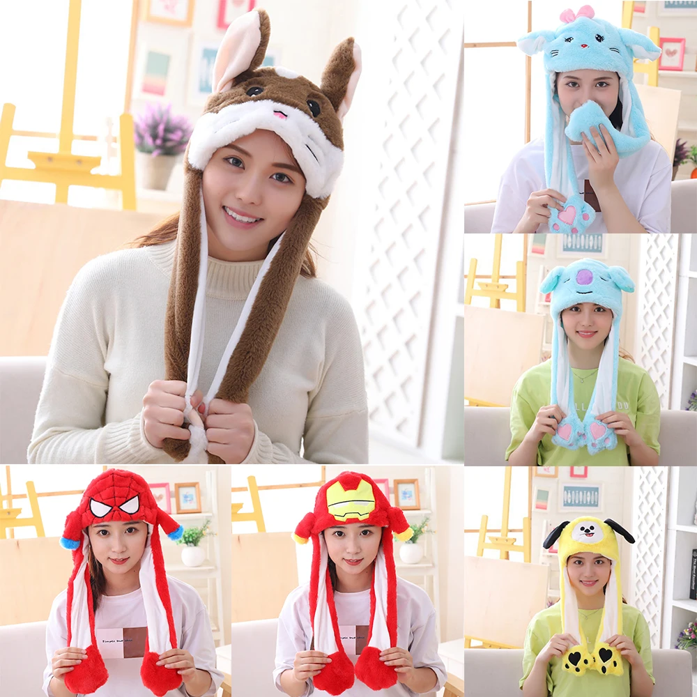 CYSINCOS 2020 Kids Cute Plush Rabbit Pinching Bunny Ear Hat Can Move Lighted Cap Toy Gift for Girls Hair Accessories | Детская одежда и