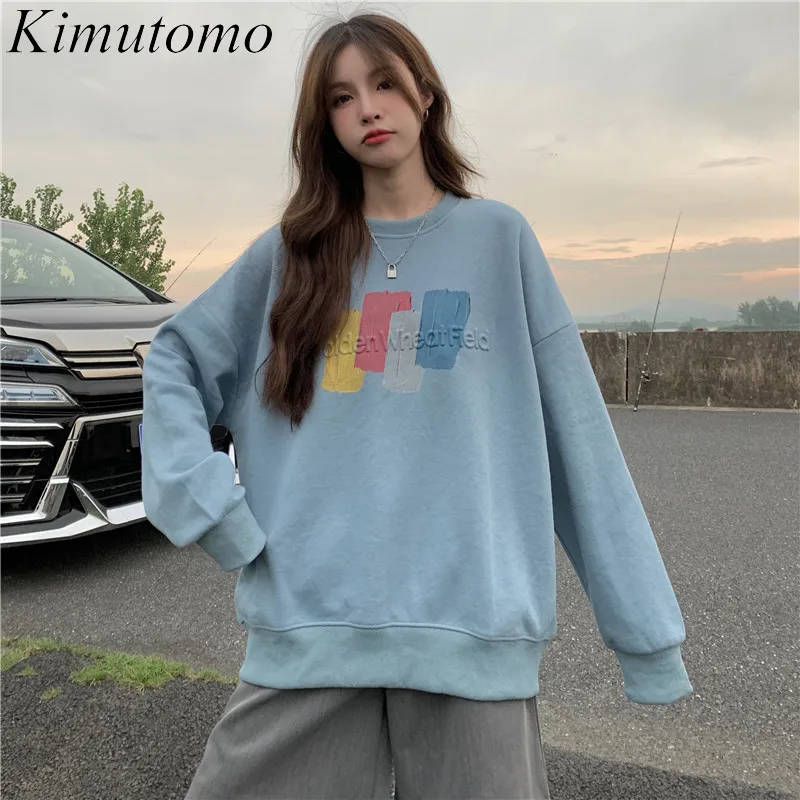 

Kimutomo Letter Printing Sweatshirt Women Autumn Korea Style Loose Fashion Female O-neck Long Sleeve Chic Top Outwear Casual