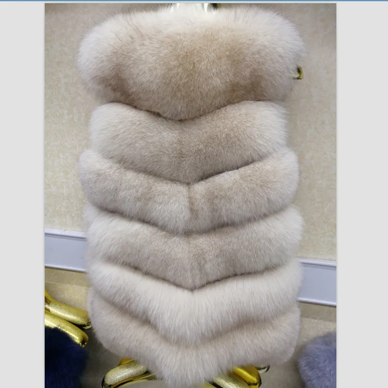 Женский жилет из натурального Лисьего меха синий теплый длинный без рукавов