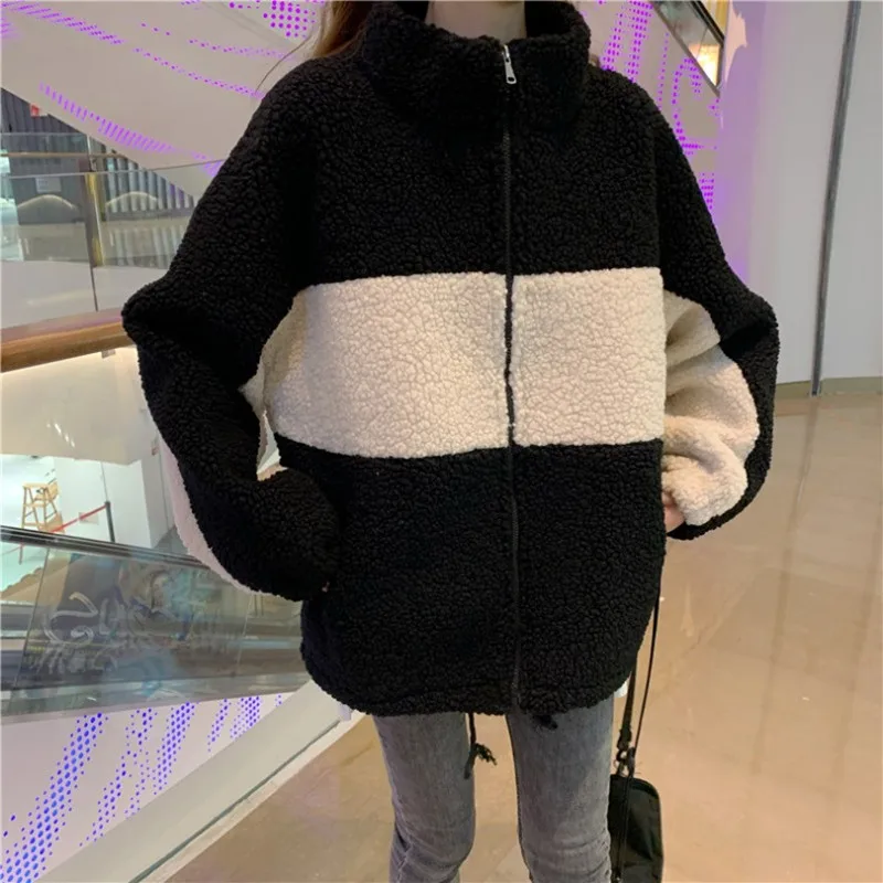 

Women's autumn and winter coats, soft fleece fleece to keep warm, large size imitation fur, fluffy zipper stand-up collar, all-m