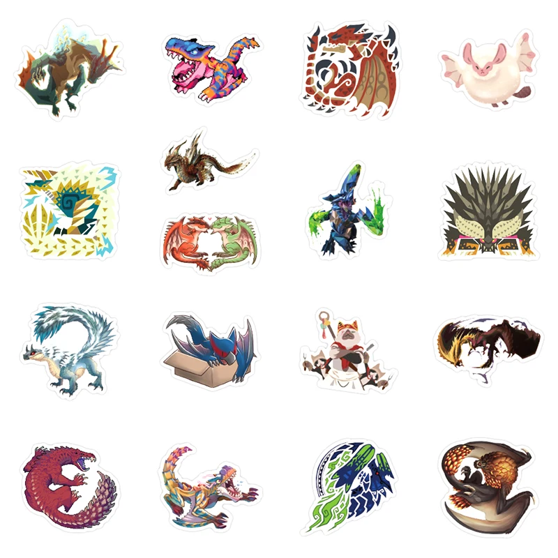 Juego de pegatinas de Monster Hunter para ni&ntilde;os, calcoman&iacute;a de coche para ordenador port&aacute;til, monopat&iacute;n, regalo para ni&ntilde;os, 10/30/50 unidades por paquete-3
