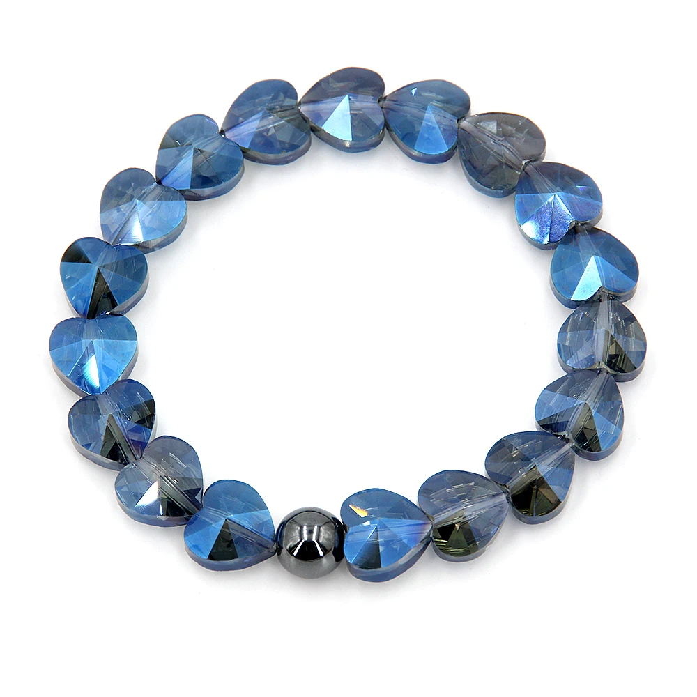 

women bracelet,stone strand/wrap bracelets,Heart shaped crystal glass beads,heart shaped Bracelet,My blue love heart,Fashionable
