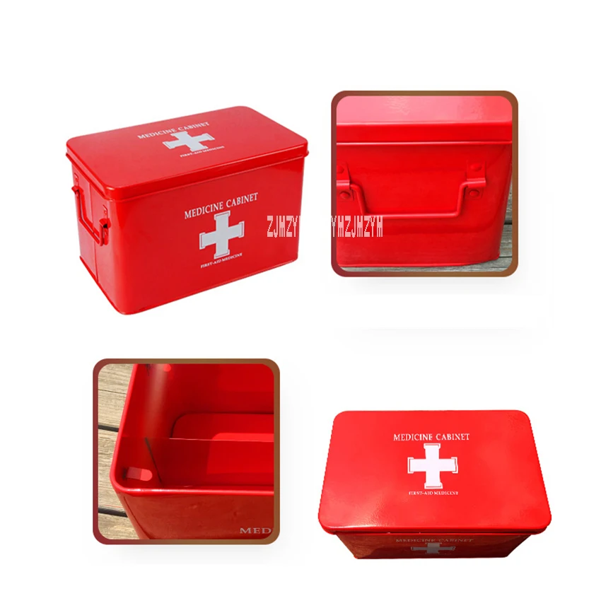 

Portable Galvanized Iron Emergency Kit Box Swimming Pool Lifesaving First Aid Box Medical Drug Bandage Muti-Layer Storage Box