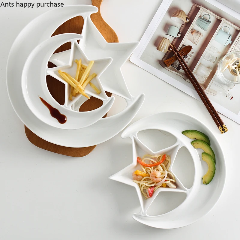 

Творческий Чистый белый Керамика звезды и луна в форме пластины десерты с орехами и консервированные фрукты плиты бытовые Декоративная пос...