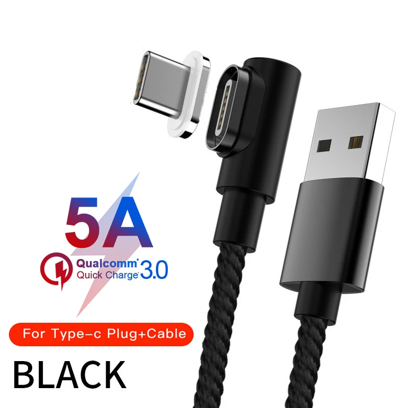 Магнитный кабель Micro USB кабель 90 DegreeType C Быстрая зарядка Кабо Для samsung S8 S9 huawei P20 P30 USB C Microusb зарядный шнур - Цвет: Black For Type C