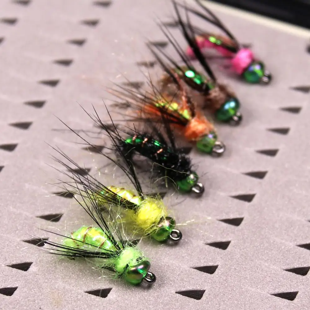 24PCS Fishing Lure #10 Hook Bright Skin Material Bee Bead Head Nymph Spinner Dry Fly Insect Bait Trout Fly Fishing Flies Caddis