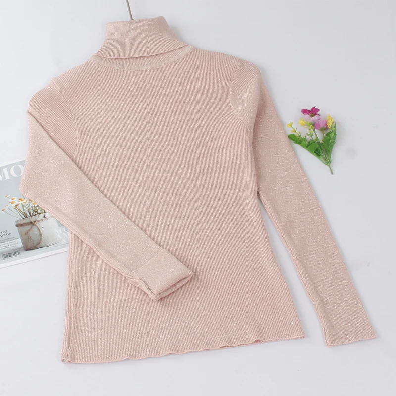 Pink 525 ONLYSVTER, базовый свитер с высоким воротом, Женский пуловер и свитера, Осень-зима, трикотаж с люрексом, длинный рукав, джемпер, топы, Sueter Muje - Цвет: Pink 525