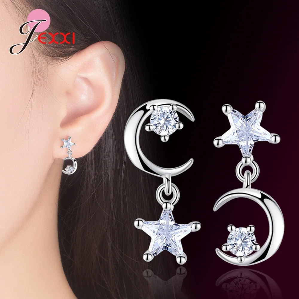 Корейские Роскошные асимметричные серьги-гвоздики в виде звезды луны со