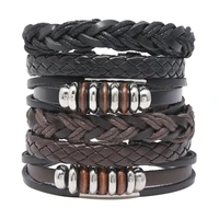 6pcsset new product retro beaded braided cowhide bracelet diy six piece combination adjustable leather bracelet