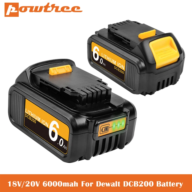 

20V 6000mAh For DeWalt DCB200 MAX Rechargeable Power Tools Battery Replacement DCB181 DCB182 DCB204 DCB101 DCF885 DCF887 L50