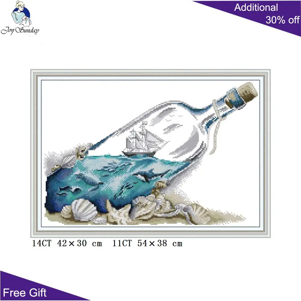 Joy Sunday Sea In A Bottle Home Decoration J493 14CT 11CT Counted Stamped Sea Scenery Needlework Cross Stitch kit