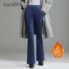 Теплые женские зимние расклешенные брюки, утепленные флисовые брюки, женские эластичные брюки с высокой талией, теплые бархатные леггинсы, черные, синие, красные