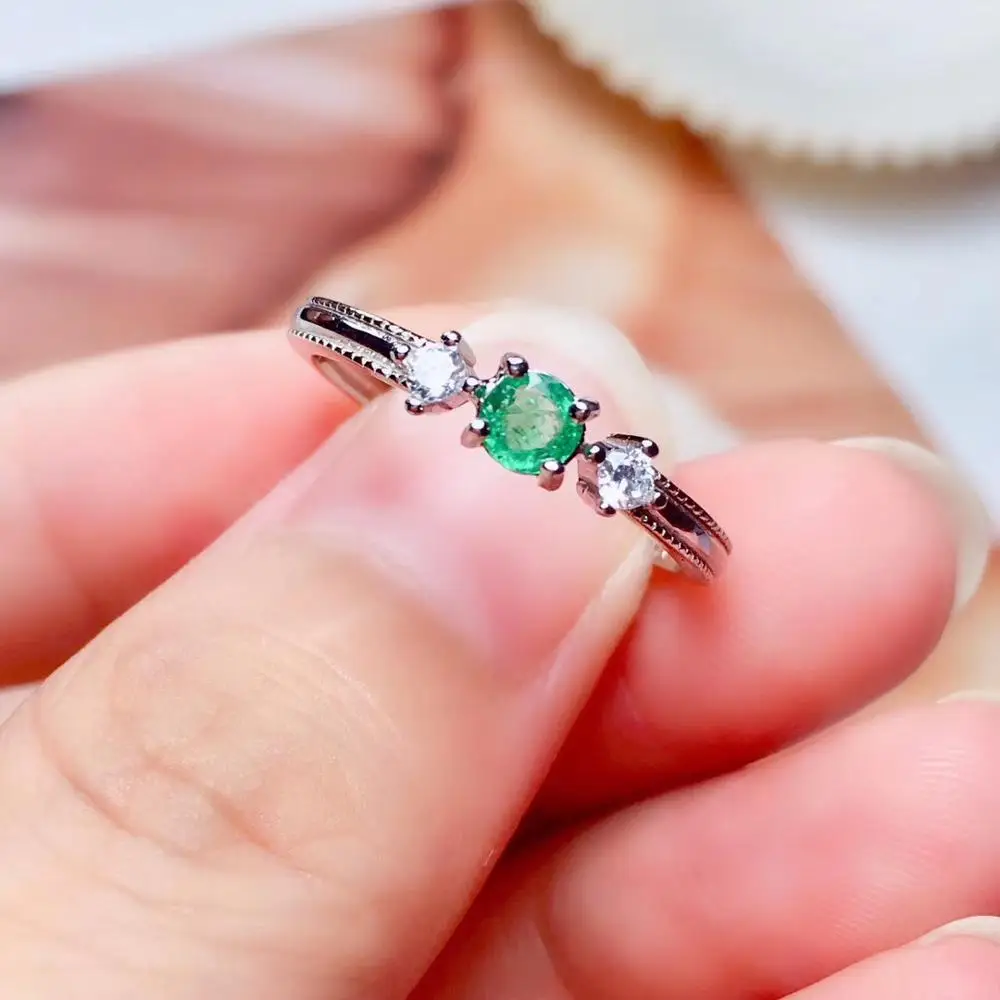 

trendy Elegant Lovely delicate Small Natural green emerald Ring Natural gemstone ring S925 silver women party gift fine Jewelry