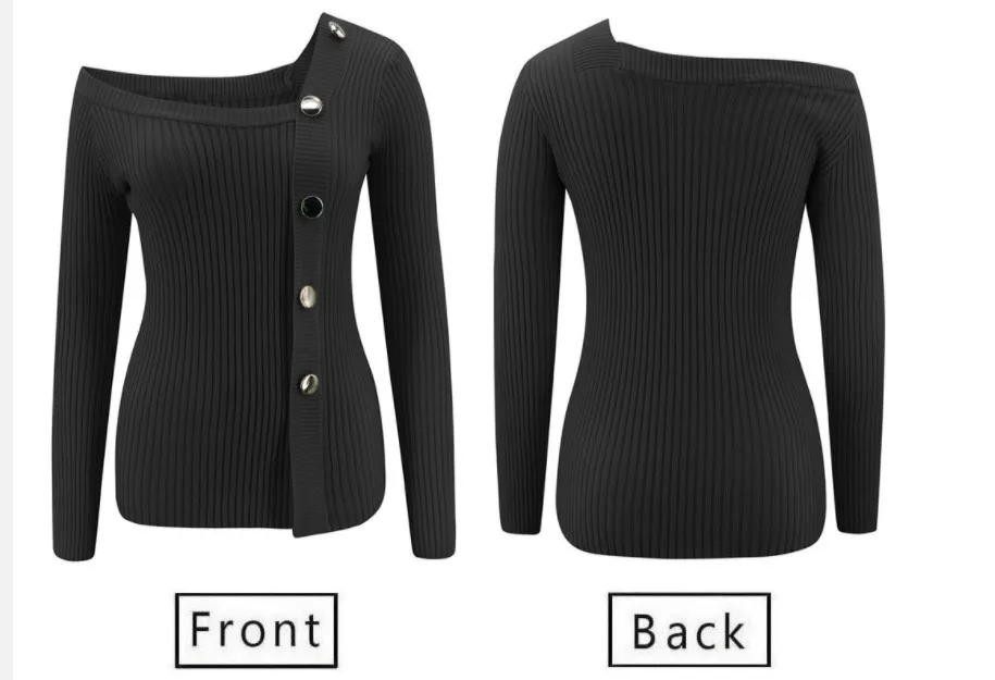 

2021 New Fashion Womens Casual Long-sleeved Knitwear Autumn Fashion Contrast Color Off-Shoulder Slim Fit Pullover Top Outfit