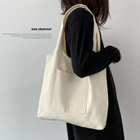 simple womens canvas tote shoulder bag large capacity student girls book handbags solid color female reusable shopping bags