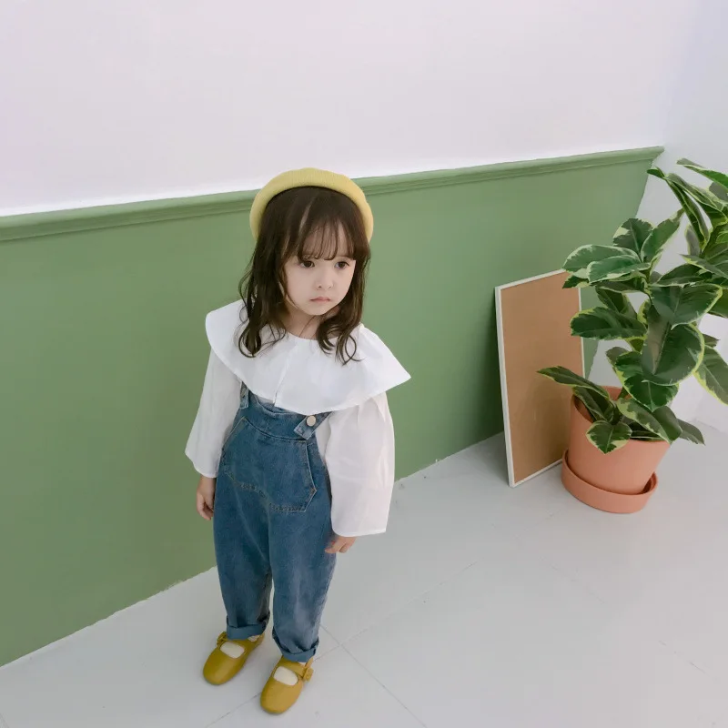 Весенне осенние милые детские однотонные рубашки из чистого хлопка с воротником