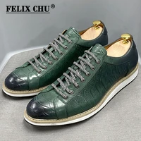 european style mens casual shoes real cow leather green black fashion designer luxury crocodile print street flat shoes for men