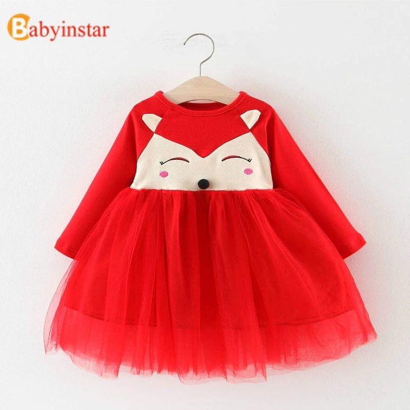 Babyinstar/осеннее детское платье милые детские праздничные платья с рисунком лисы