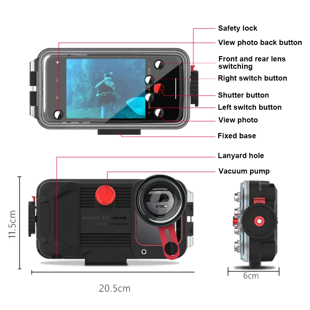Diving Phone Case for Mate 20 30Pro Huawei P20 P30 Pro Waterproof Housing 60M Protective Cover With Bag HD Lens 1sets |