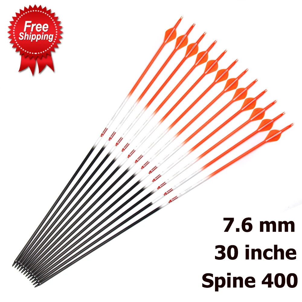 

30 inches 7.6 mm Spine 400 Camouflage Carbon Arrows Changeable Arrow Head Compound Bow Shooting Hunting Archery 6/12/24pcs