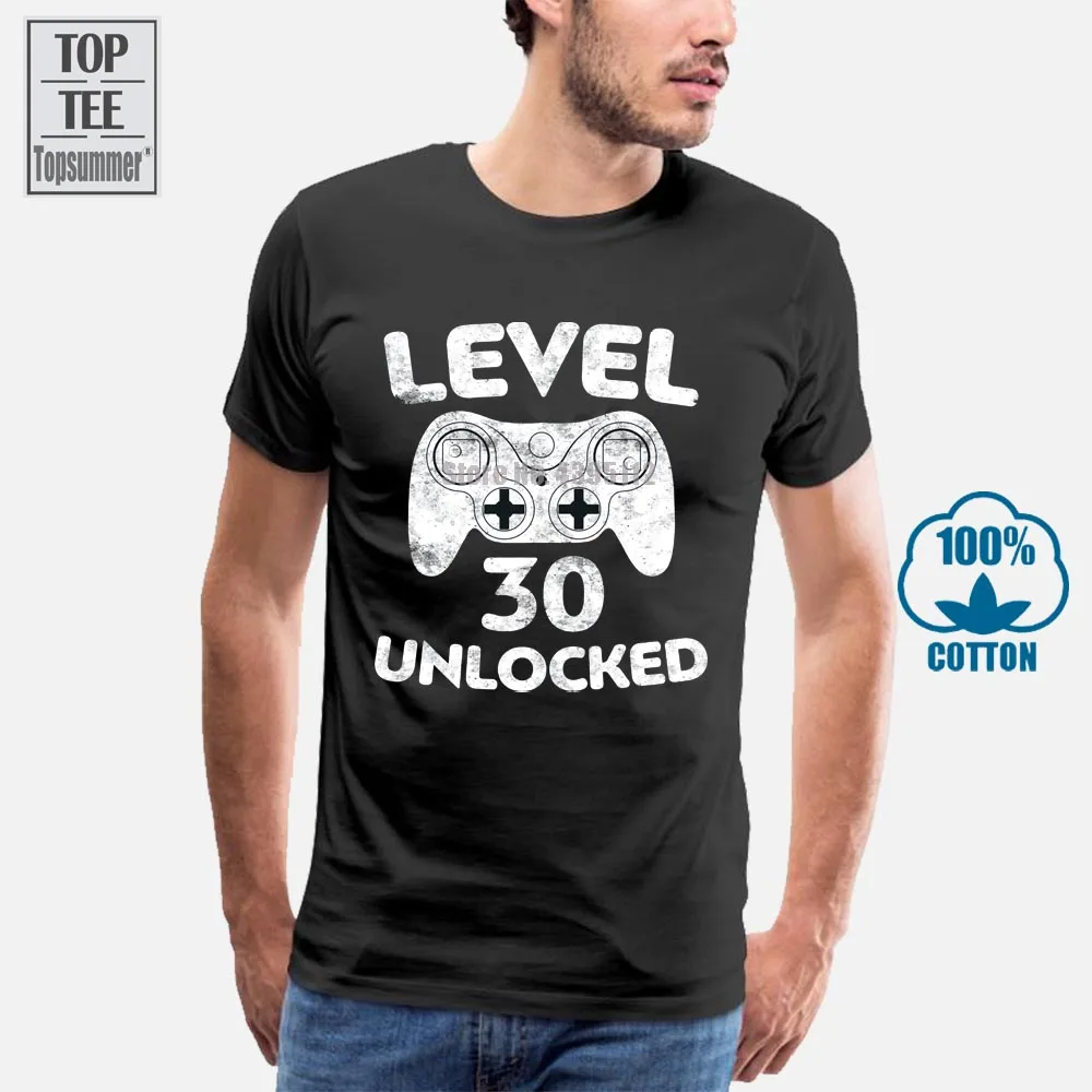 

Level 30 Unlocked T Shirt Video Gamer 30Th Birthday Gift Fashion T Shirts Summer Straight 100% Cotton Black Style Top Tee