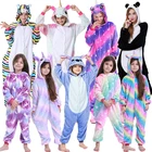 Детские пижамы-Кигуруми для мальчиков и девочек, пижама в виде единорога, животного, панды, кролика, детская фланелевая одежда для сна, комбинезон, зимний комбинезон с капюшоном