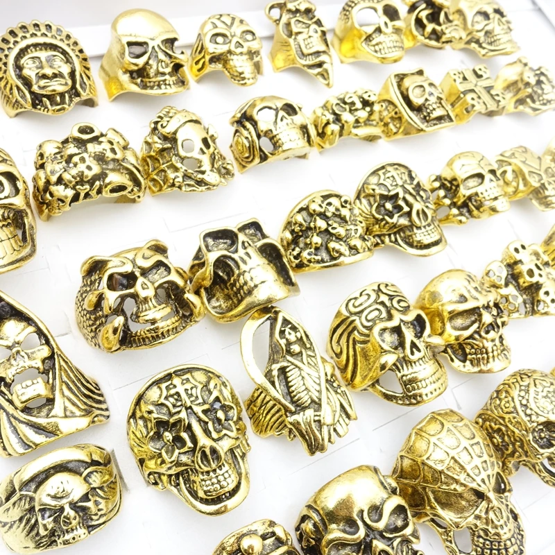 MIXMAX 100 шт. мужские и женские кольца с черепом Позолоченные скелеты в стиле панк