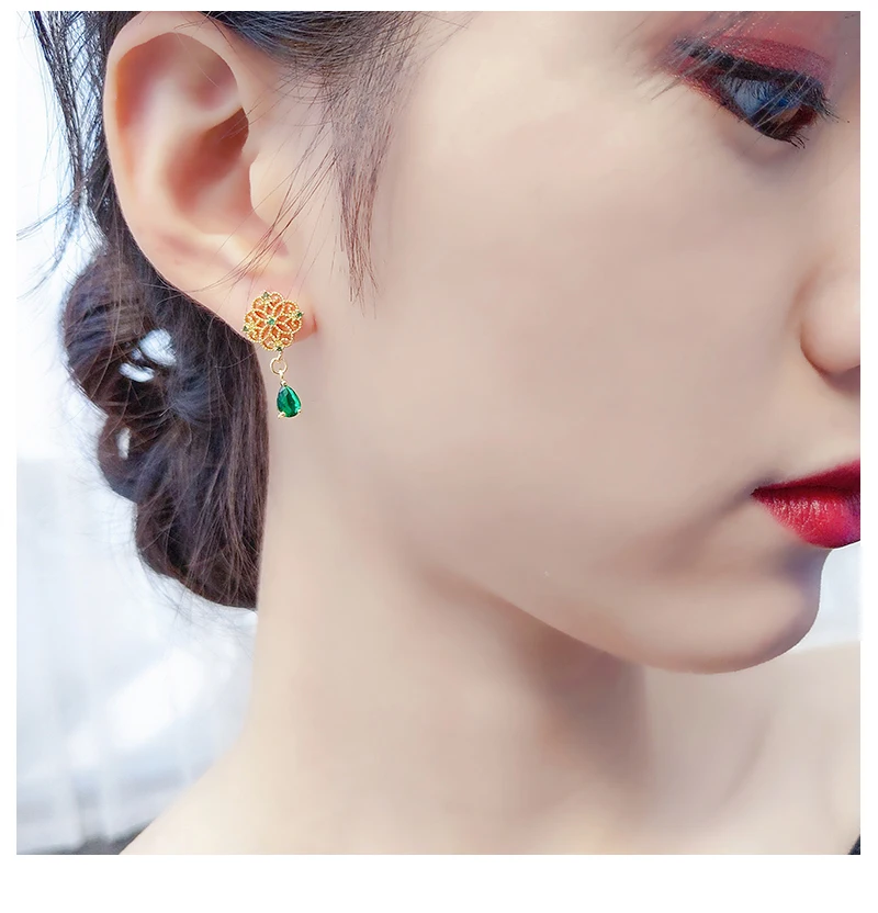 

91313 needle Stud Retro water drops Earrings for Women Princess-cut Birthstone Fashion Korea Earrings Jewelry